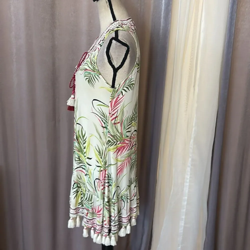 TAJ by Sabrina Crippa 100% rayon tassel/ beaded/embellished details dress, L